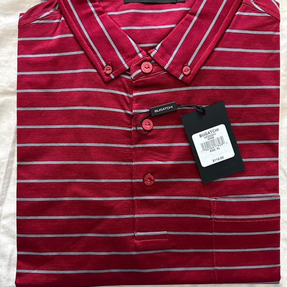 Bugatchi Short Sleeve Polo Shirt Men's Size XL Wine Red NWT $110